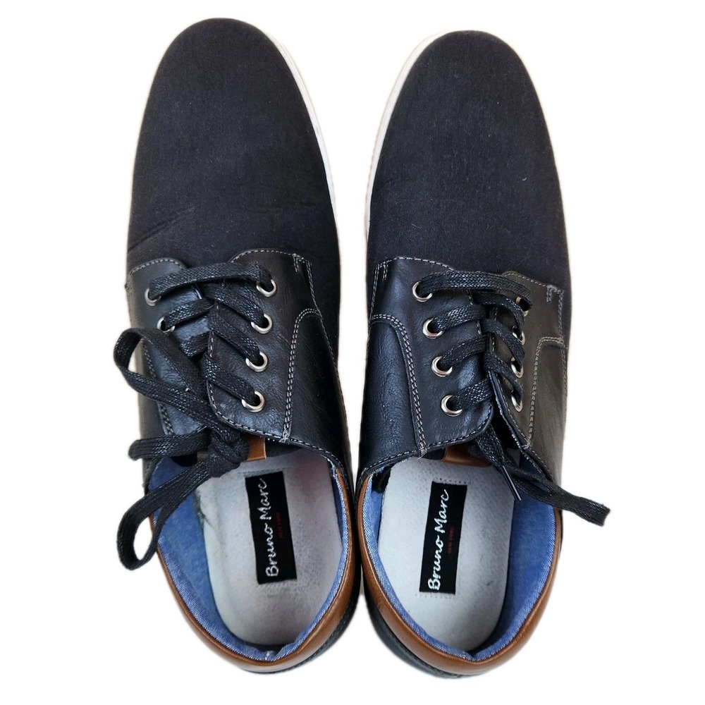 Bruno Marc Mens Size 12 Rivera Lace Up Canvas Sneakers Black w/Brown Trim Shoes